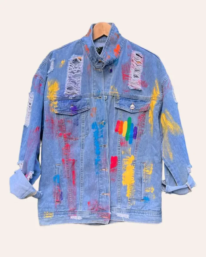 Hand Painted Pride Denim Jacket Front Dummy