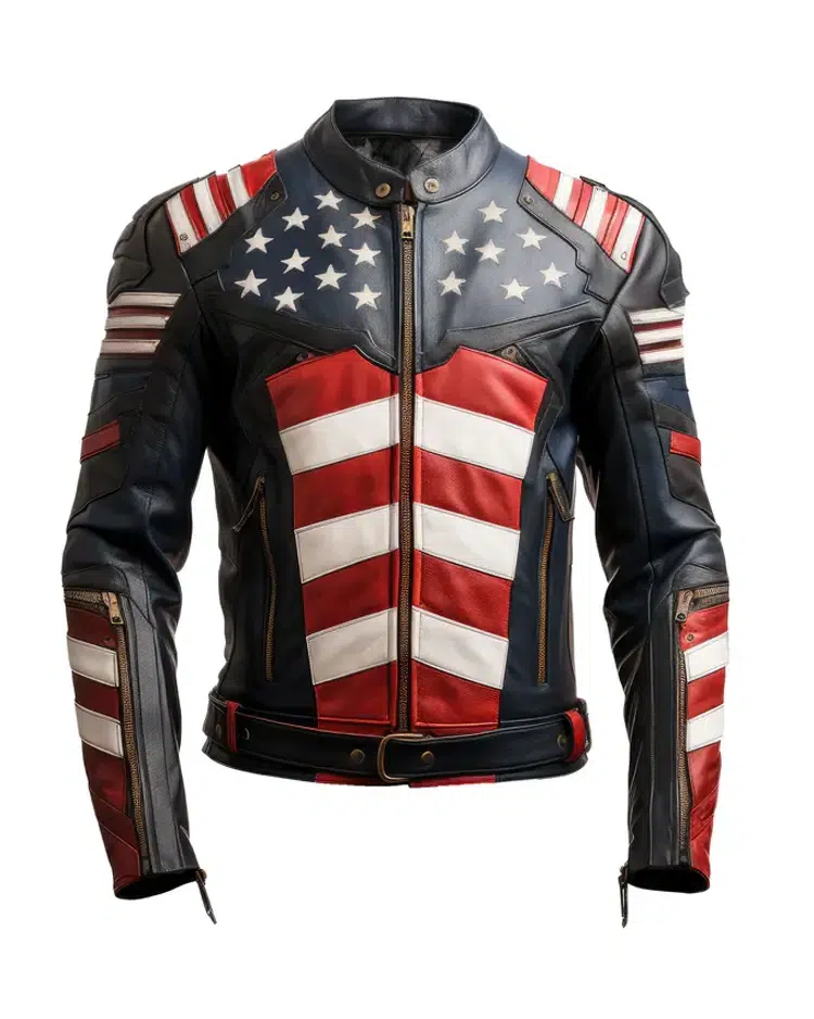 mens american flag 4th of july biker jacket ai front