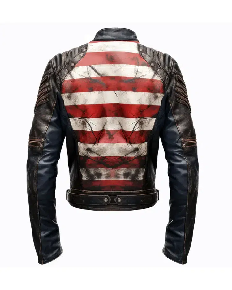 mens distressed 4th of july flag genuine leather jackets ai back