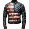 mens distressed 4th of july flag genuine leather jackets ai front
