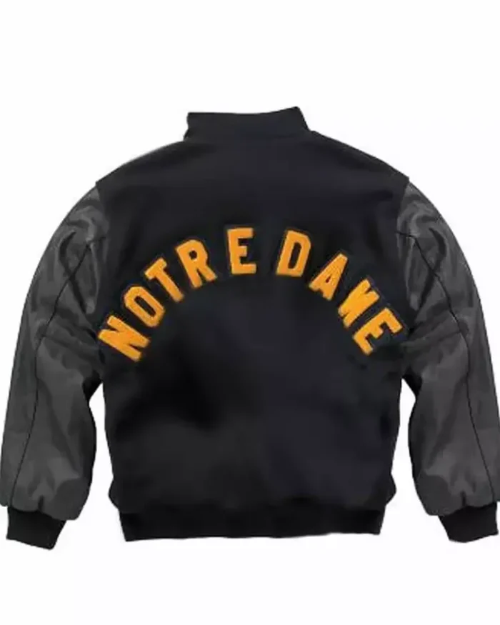 notre dame irish black varsity letterman jacket back