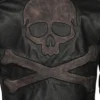 Skull Crossbones Biker Leather Jacket Back Closure