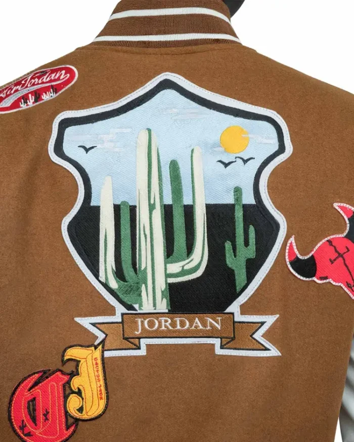 Travis Scott X Jordan Brown Varsity Jacket Back Logo Closure