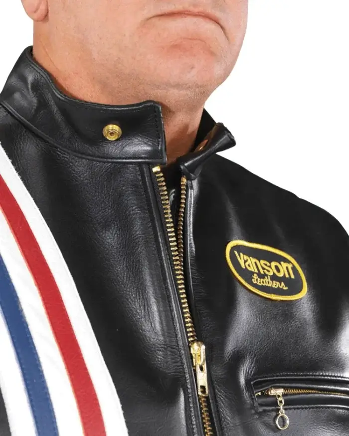 Vanson America Biker Leather Jacket - Chest Closeup