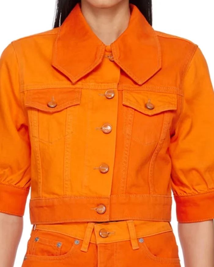 All American Homecoming S03 Simone Hicks Orange Denim Jacket For Women On Sale