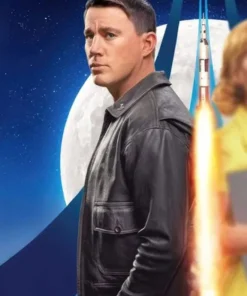 Channing Tatum Black Leather Jacket Fly Me To The Moon 2024 For Men And Women On Sale