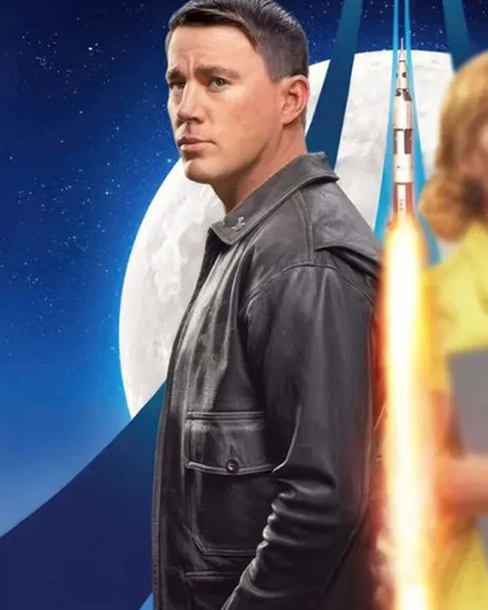 Channing Tatum Black Leather Jacket Fly Me To The Moon 2024 For Men And Women On Sale