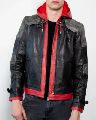 Mens Red Hooded Leather Jacket For Men And Women On Sale