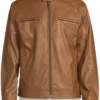 Roundtree & Yorke Faux Leather Cognac Moto Jacket
