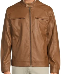 Roundtree & Yorke Faux Leather Cognac Moto Jacket