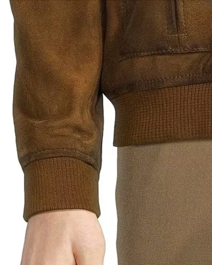 Rugged Sueded Leather Bomber Jacket Cuffs And Hem Closeup