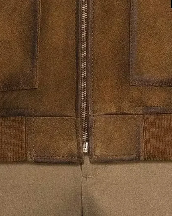 Rugged Sueded Leather Bomber Jacket Hemline Closeup