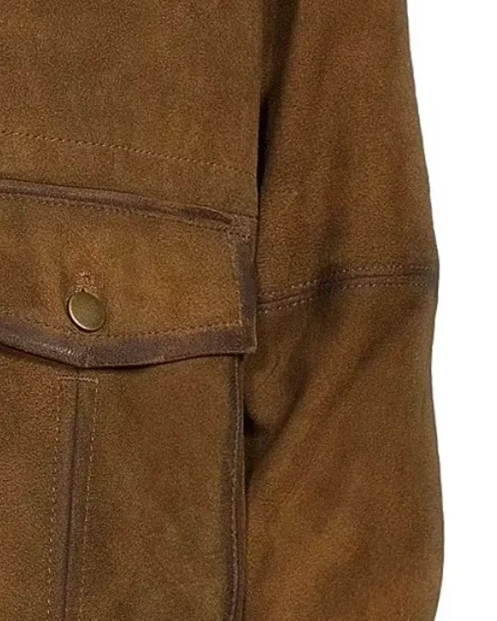 Rugged Sueded Leather Bomber Jacket Side Sleeve And Pocket Closeup