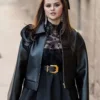 Selena Gomez Black Rose Cropped Leather Jacket