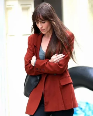 Shop Dakota Johnson Materialists 2024 Burnt Orange Blazer For Men And Women On Sale