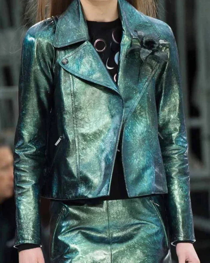 Shop Emily in Paris Emily Cooper Green Leather Jacket For Men And Women On Sale