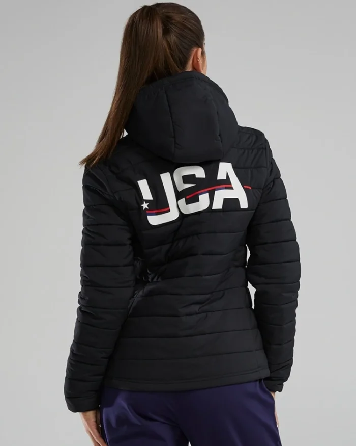 2024 Olympic Team Usa Black Puffer Jacket Women Back