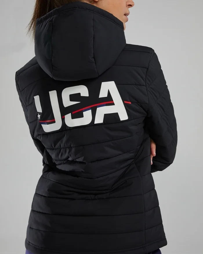 2024 Olympic Team Usa Black Puffer Jacket Women Back View