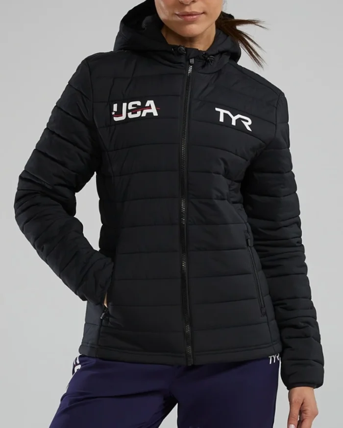 2024 Olympic Team Usa Black Puffer Jacket Women Front