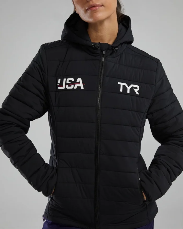 2024 Olympic Team Usa Black Puffer Jacket Women Front View