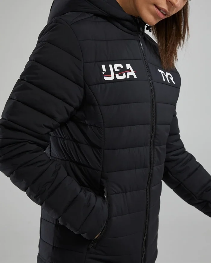 2024 Olympic Team Usa Black Puffer Jacket Women Side