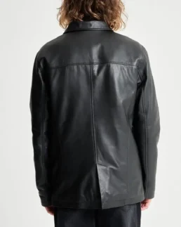 Barneys Originals Leather Reefer Jacket back view