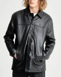 Barneys Originals Leather Reefer Jacket front view