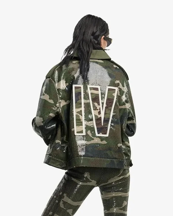 Beyoncé Renaissance Tour Camouflage Crop Jacket full body back image - Trendy Leather Jackets