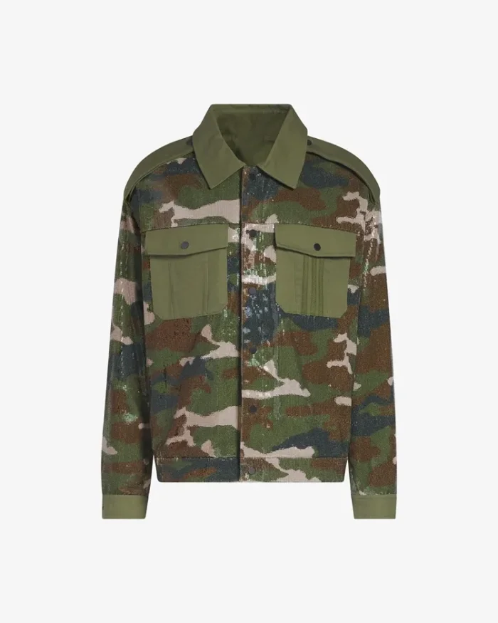 Beyoncé Renaissance Tour Camouflage Crop Jacket full body front - Trendy Leather Jackets