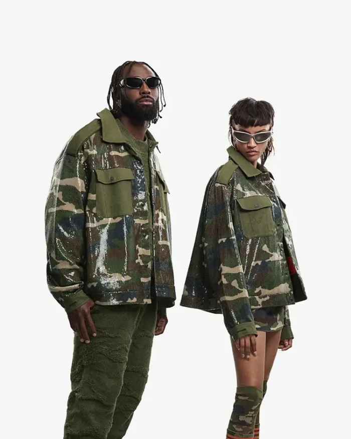 Beyoncé Renaissance Tour Camouflage Crop Jacket full body side look - Trendy Leather Jackets