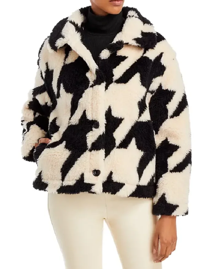 Blank Nyc Houndstooth Cream Fur Jacket