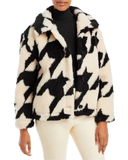 Blank NYC Houndstooth Cream Fur Jacket front