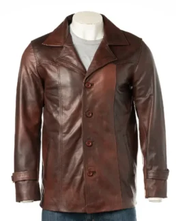 Brown Cow Hide Reefer Style Jacket