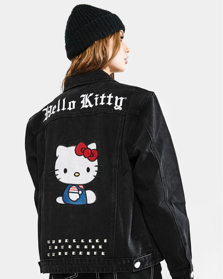 Dolls Kill Hello Kitty Denim Trucker Jacket