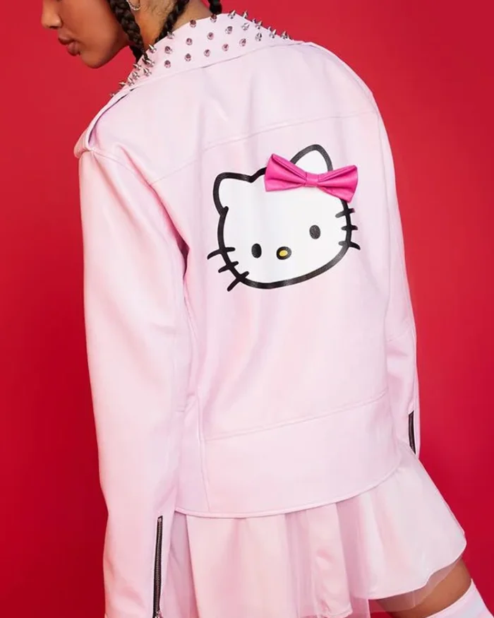 Dolls Kill Hello Kitty Studded Vegan Leather Moto Jacket