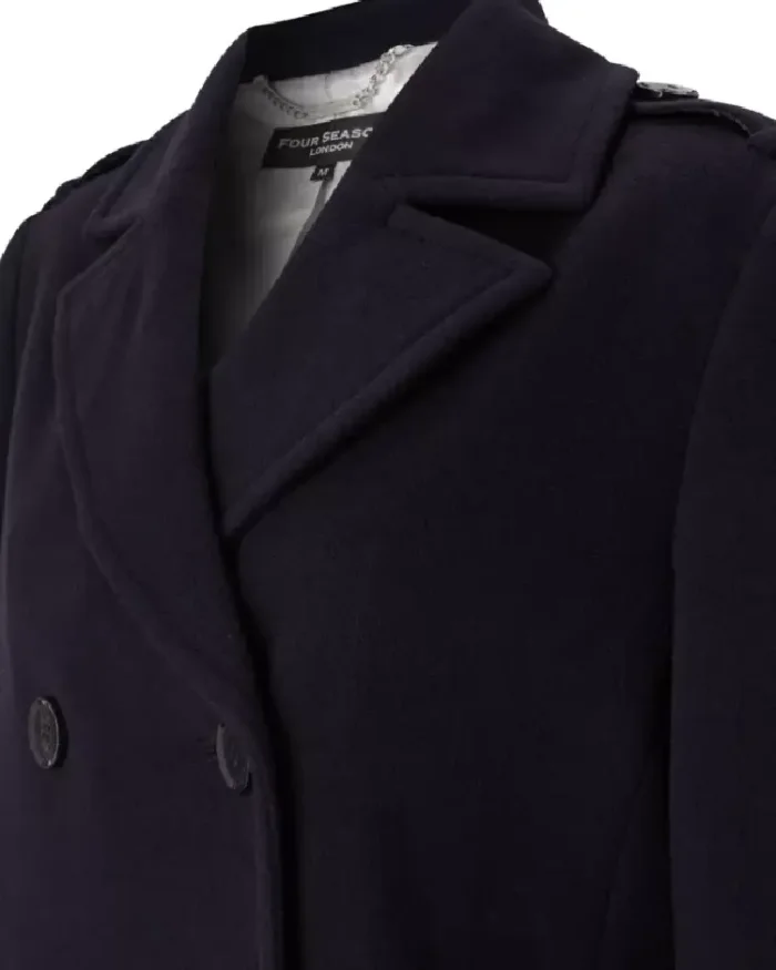 Four Seasons Navy Reefer Coat close up view