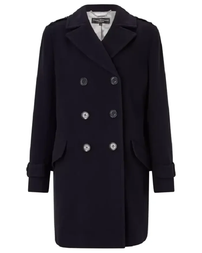 Four Seasons Navy Reefer Coat front view