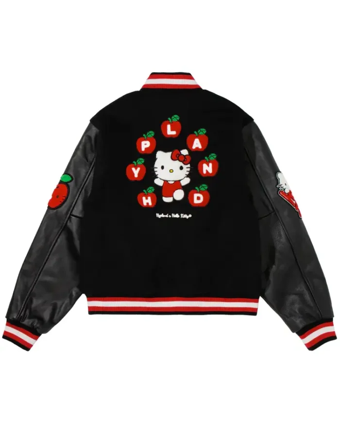 Hello Kitty Apples Varsity Jacket Black Back View