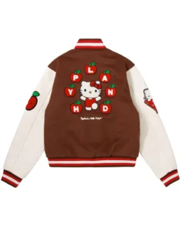 HELLO KITTY APPLES VARSITY JACKET back view