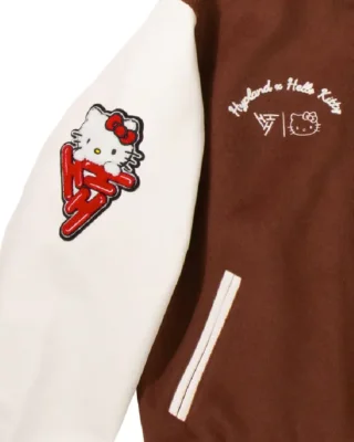 HELLO KITTY APPLES VARSITY JACKET brown side view