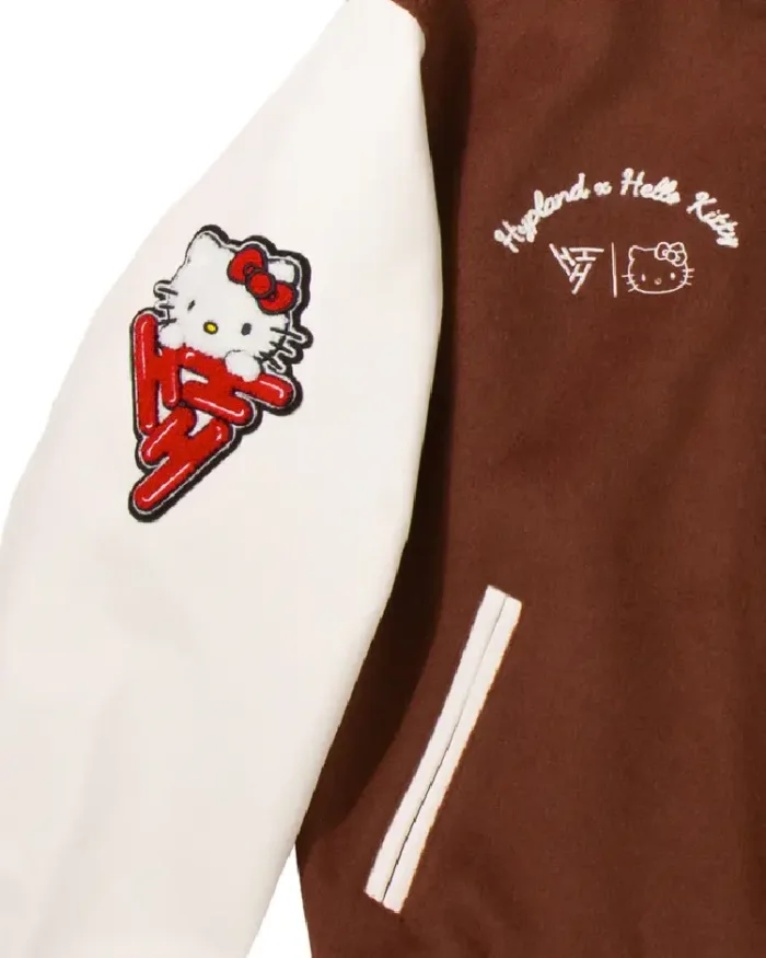 Hello Kitty Apples Varsity Jacket Brown Side View