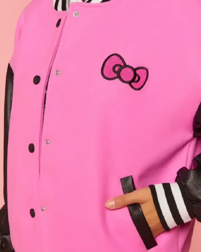 Hello Kitty & Friends Pink Varsity Jacket close up view