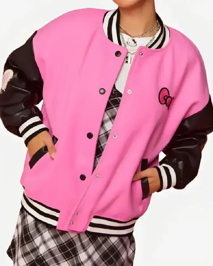 Hello Kitty Friends Pink Varsity Jacket side view