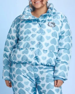 Hello Kitty Heart Print Plus Size Puffer Jacket