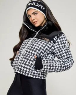 Houndstooth Cropped Bomber Ski Jacket