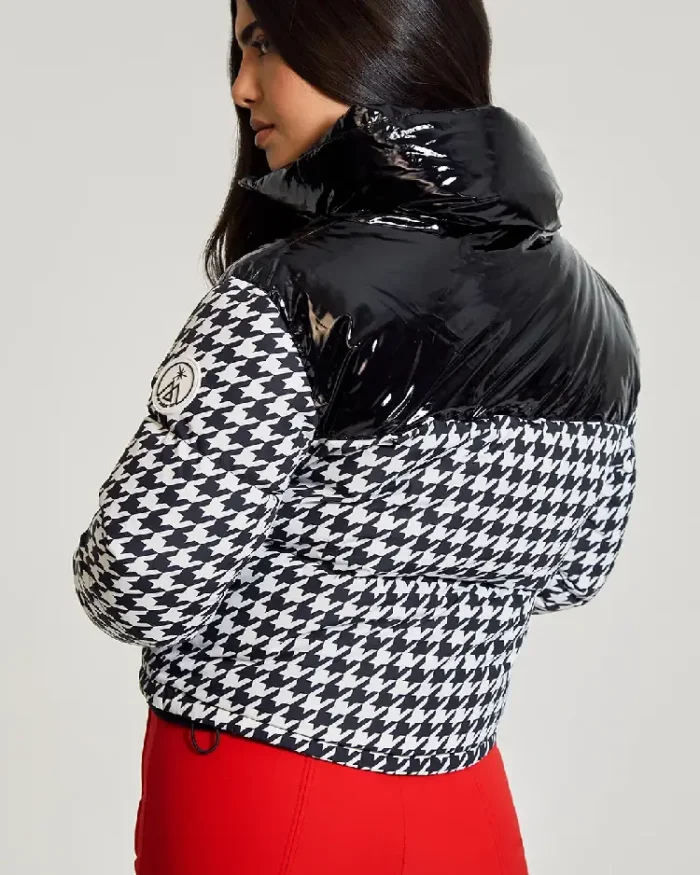 Houndstooth Cropped Bomber Ski Jacket Back