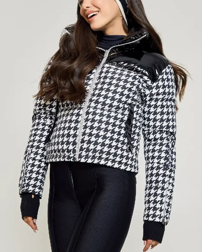 Houndstooth Cropped Bomber Ski Jacket Front