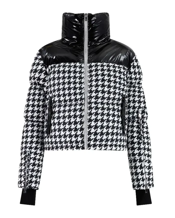 Houndstooth Cropped Bomber Ski Jacket Front Side