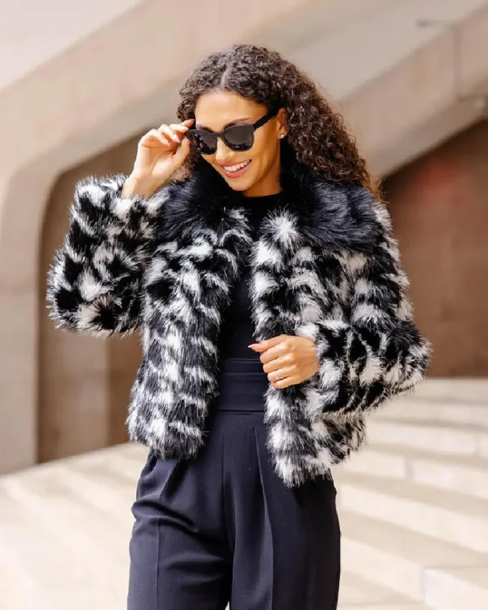 Houndstooth Fur Jacket Front