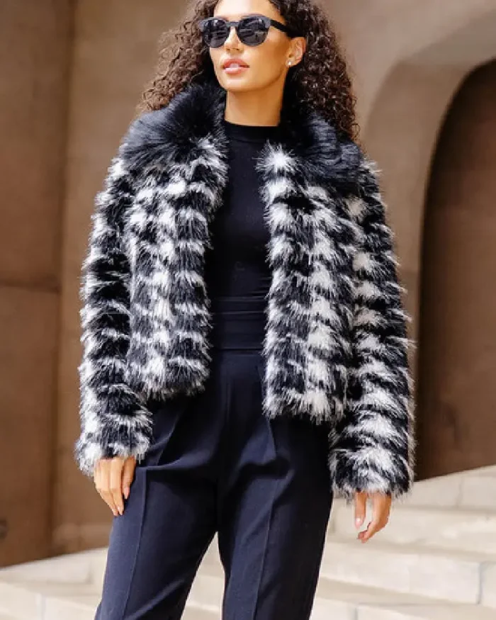 Houndstooth Fur Jacket Front Side